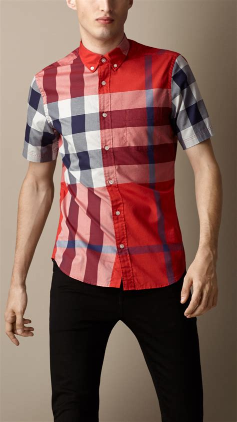 burberry red mens check shirt|Burberry Check shirt men's.